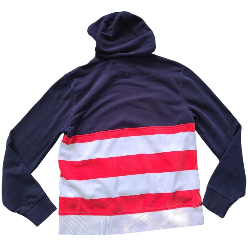 Tommy Hilfiger Striped Colorblock Red White and Blue‎ Hoodie size Large - Picture 2 of 9